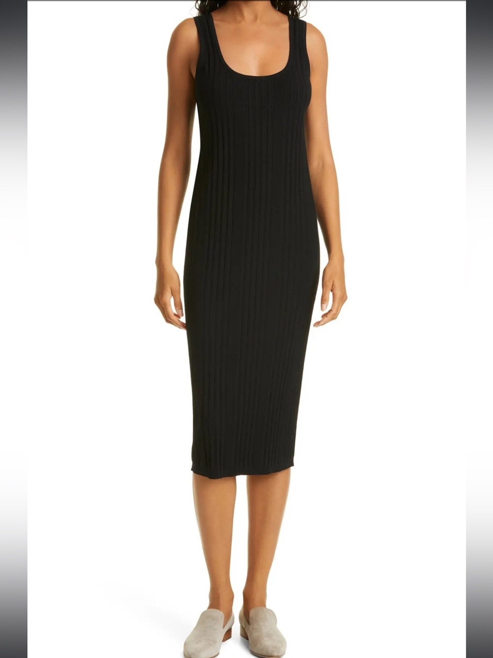 Club Monaco Black Ribbed Sleeveless Midi Dress